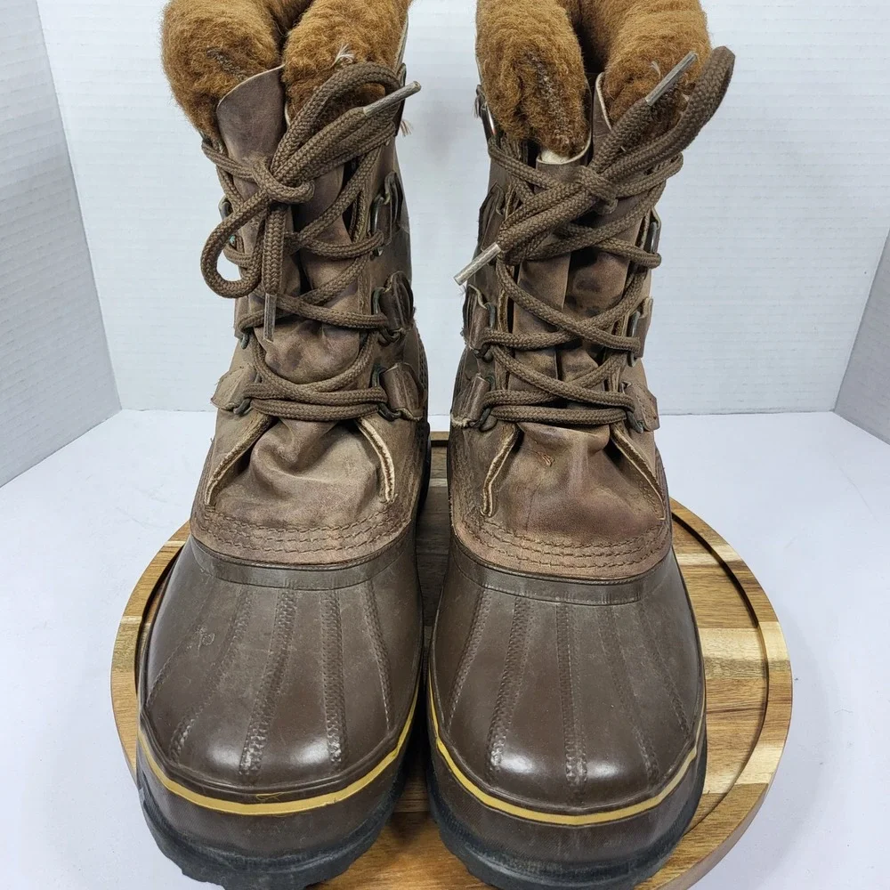 Sorel Caribou Boots Women 8 Brown Leather Waterproof Snow Made in Canada Vintage